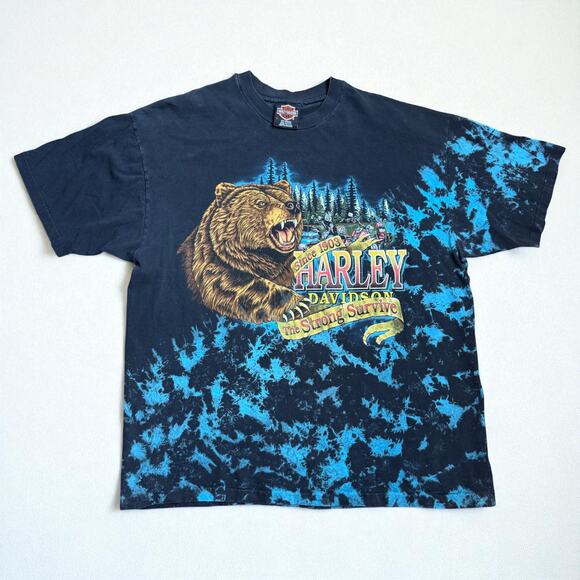 Vintage Harley Davidson Shirt XL Strong Survive Bear Single Stitch Allover Print - Picture 1 of 6